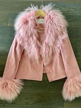 Charlotte Simone Pink Mongolian Fur Cropped Jacket